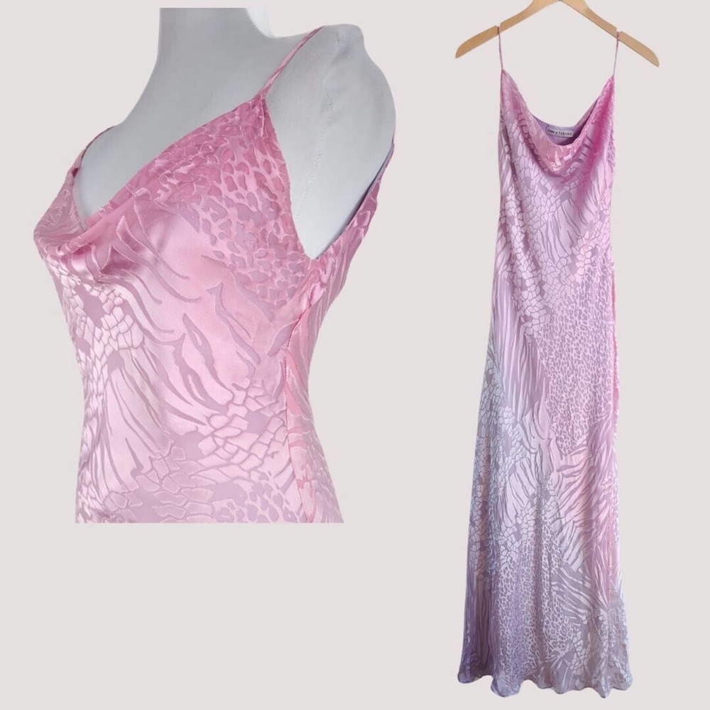 Elegant light pink lavender purple ombre silk maxi gown